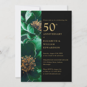 Convite Floral Verde Chic Preto E Dourado 50º Aniversário