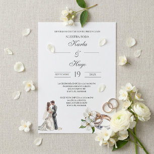 Convite Floral verde com aliança Casamento Espanhol