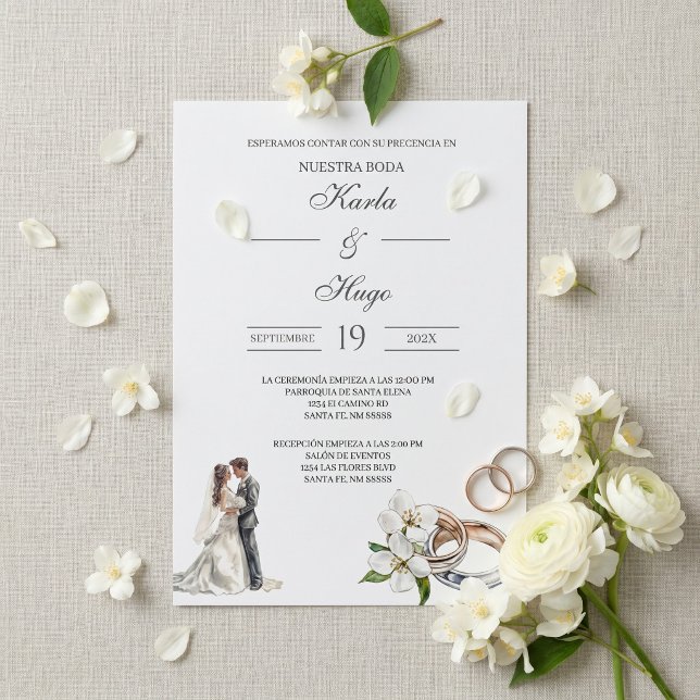 Convite Floral verde com aliança Casamento Espanhol (Criador carregado)