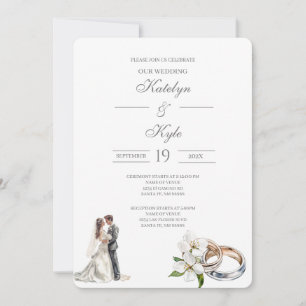 Convite Floral verde com anel Casamento Espanhol