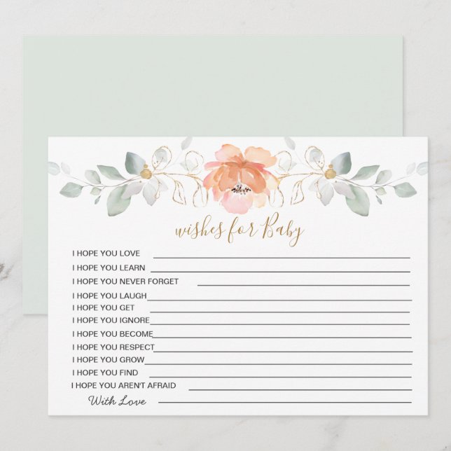 Convite Floral, verde Desejos para Jogo de Chás de fraldas (Frente/Verso)
