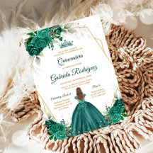 Convite Floral Verde Dourado Quinceanera