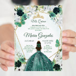 Convite Floral Verde e Dourada Charra QUINCEAÑERA<br><div class="desc">Convite Floral Verde e Dourada Charra QUINCEAÑERA</div>