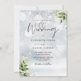 Convite Floral Verde Elegante Monograma Casamento de Inver