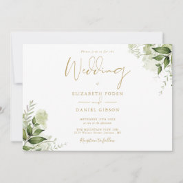 Convite Floral Verde Foto Casamento Elegante Grafia Dourad
