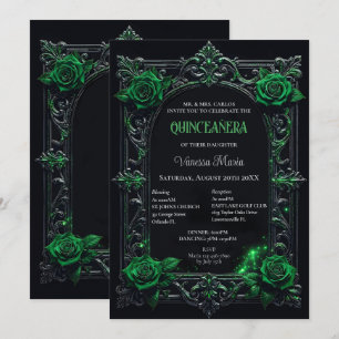 Convite Floral Verde Gótico de Halloween Quinceane