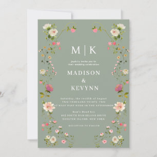Convite Floral Verde Mínimo e Chic Sage   Casamento