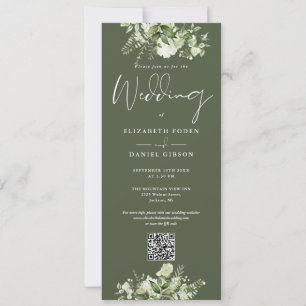 Convite Floral Verde Oliva Código QR Casamento