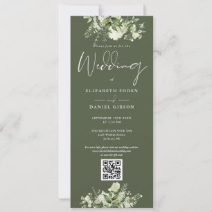 Convite Floral Verde Oliva Código QR Casamento