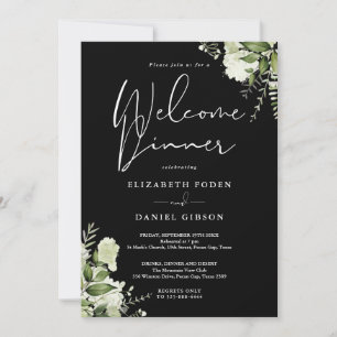 Convite Floral Verde Preto E Branco Jantar de Boas-Vindas