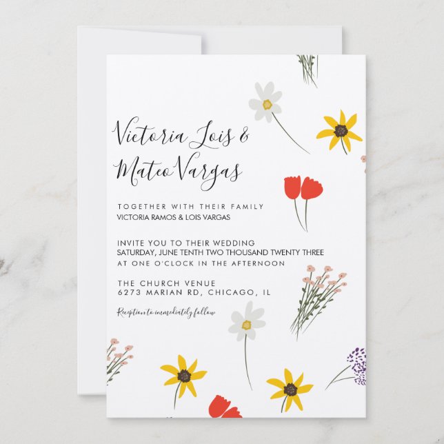 Convite Floral Verde Silvestre Casamento Bege (Frente)
