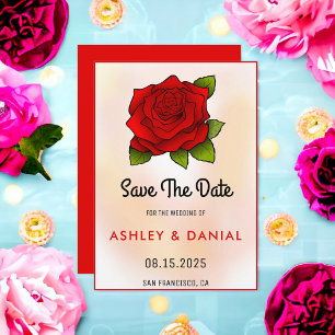 Convite Floral vermelho Borgonha para casamento Save the D