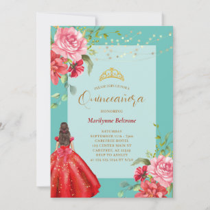 Convite Floral Vermelho Princesa Quinceañera