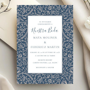 Convite Floral Vintage Azul Escuro Nossa Noiva Casamento