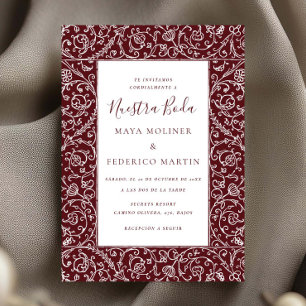 Convite Floral Vintage Borgonha Nossa Noiva Casamento
