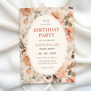 Convite Floral vintage de aniversário