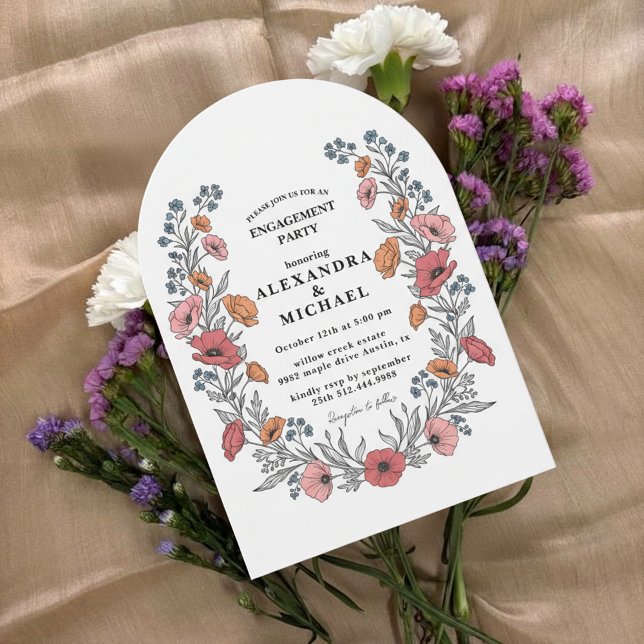 Convite Floral Vintage Engagement Party Invitation (Elegant vintage floral engagement invitation with soft botanical flowers)