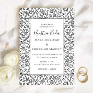 Convite Floral Vintage Preto & Branco Nuestra Boda Casamen