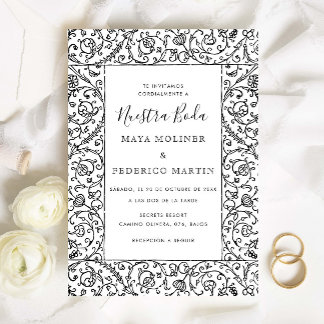 Convite Floral Vintage Preto & Branco Nuestra Boda Casamen