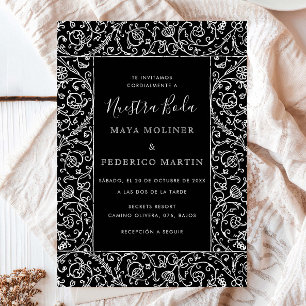 Convite Floral Vintage Preto & Branco Nuestra Boda Casamen