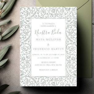 Convite Floral Vintage Sage Verde Nossa Noiva Casamento