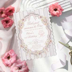 Convite Floral Vintage Só Quero Ser Um Primeiro Aniversári