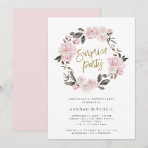 Convite Floral Vintage   Surpresa com Aquarela Rosa