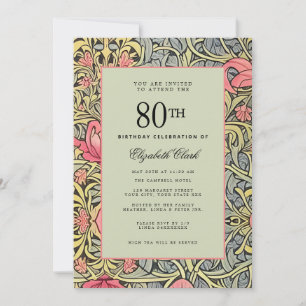 Convite Floral Vitoriano Elegante Aniversário de 80 anos V