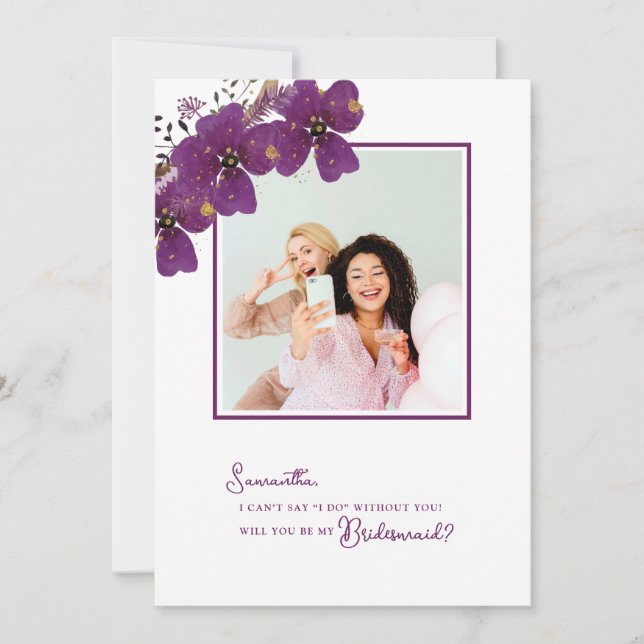 Convite Floral Você Será Minha Proposta De Bridesmaid Foto (Frente)
