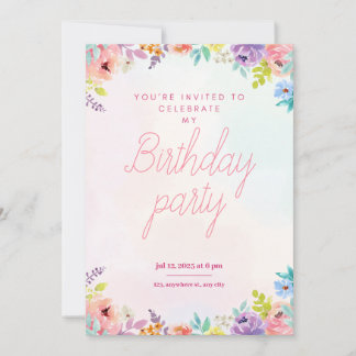 Convite Floral watercolor adults birthday invitation