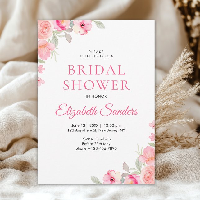 Convite Floral Watercolor Bridal Shower | Pink Roses  (Criador carregado)