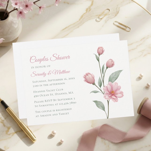 Convite Floral Watercolor Dusty Rose Sage Couples Shower (Criador carregado)