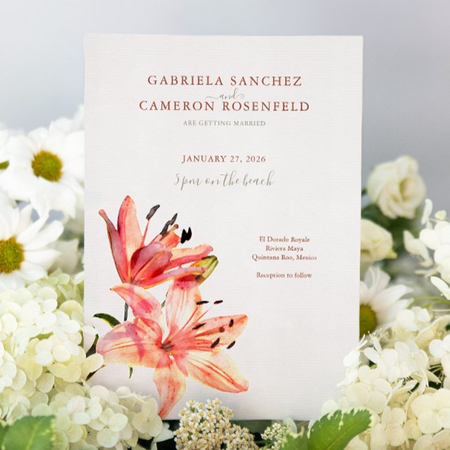 Convite Floral Watercolor Lillies Terracotta (Criador carregado)
