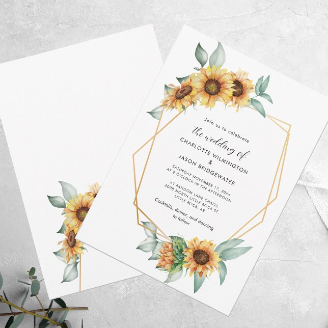 Convite Floral Watercolor Molusco (Floral Watercolor Sunflower Greenery Wedding Invitation)