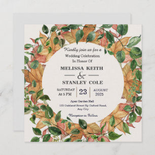 Convite Floral Watercolor Orange Greenery Casamento