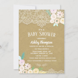Convite Floral Watercolor Pink e Lace Chá de fraldas