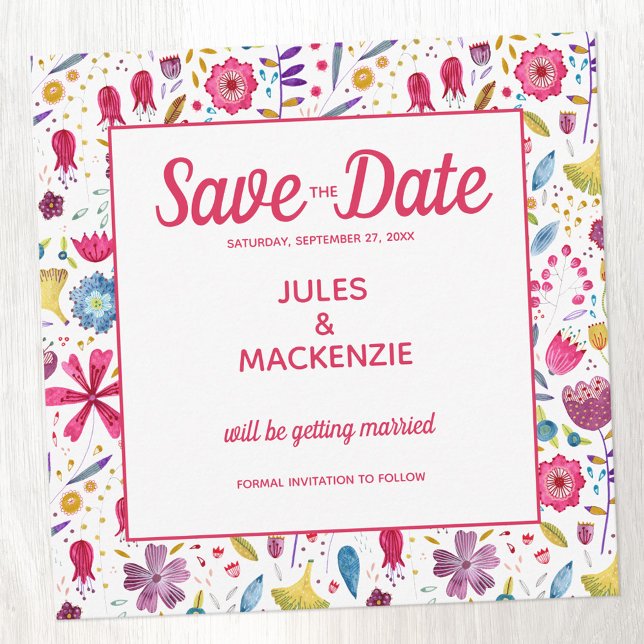Convite Floral Watercolor Salvar a Data (Contemporary floral wild flower watercolor Save the Date card)