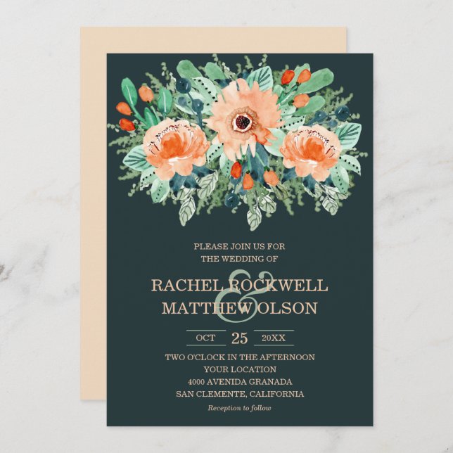 Convite Floral Watercolor Wedding (Frente/Verso)