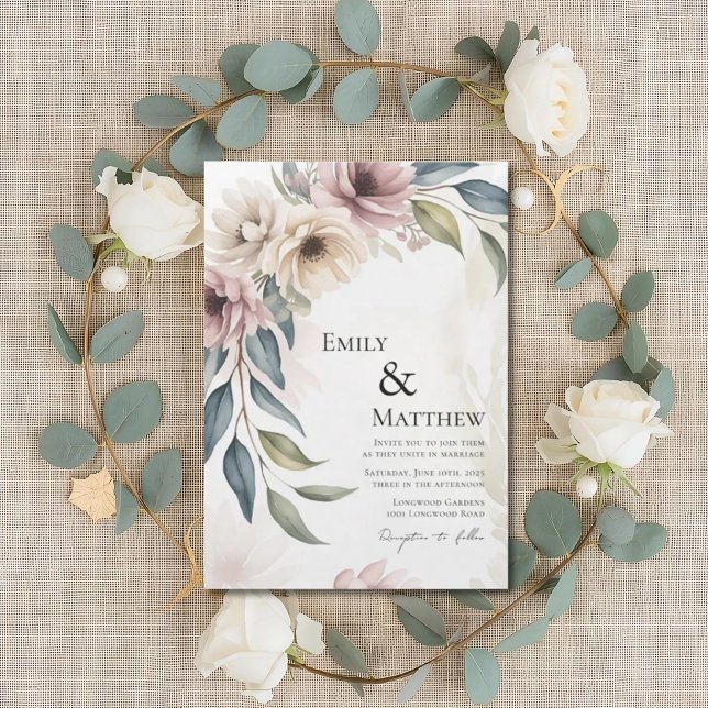 Convite Floral Watercolor Wedding Invitation (Criador carregado)