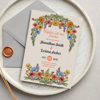 Convite Floral Watercolor Wildflower Wedding Invitation