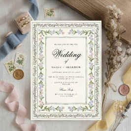 Convite Floral Wedding Elegant Botanical Border Vintage