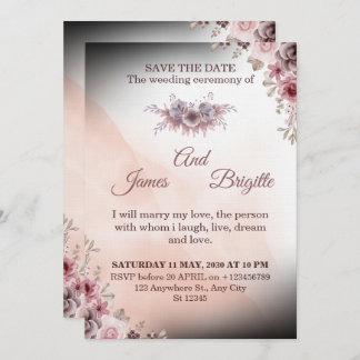 Convite Floral Wedding Invitation CARD modern design