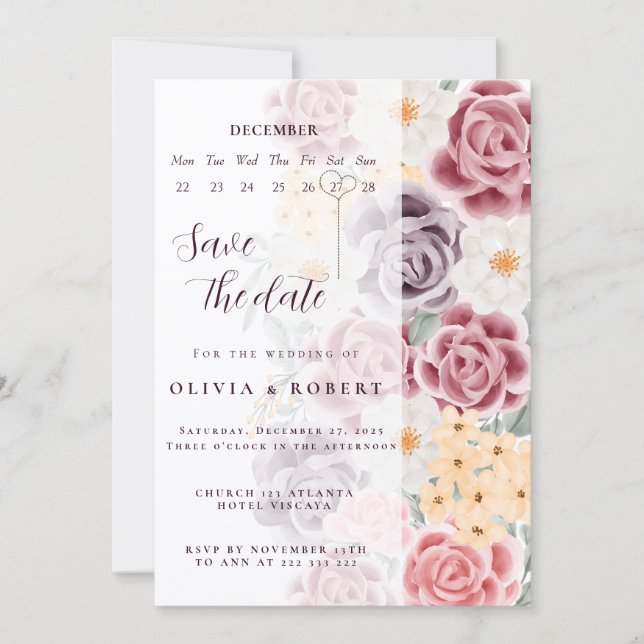 Convite Floral wedding invitation combines romantic elegan (Frente)