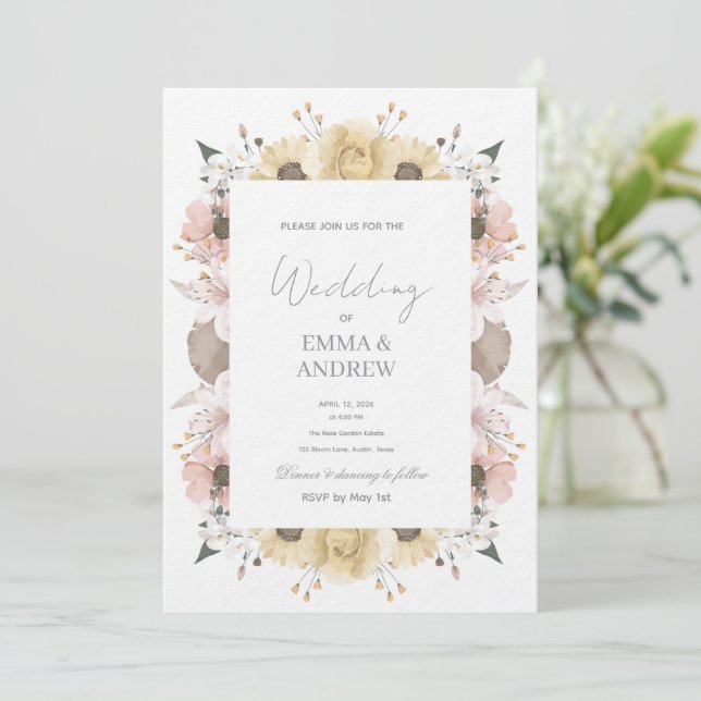 Convite Floral Wedding Invitation – Elegant  (Em pé/Frente)