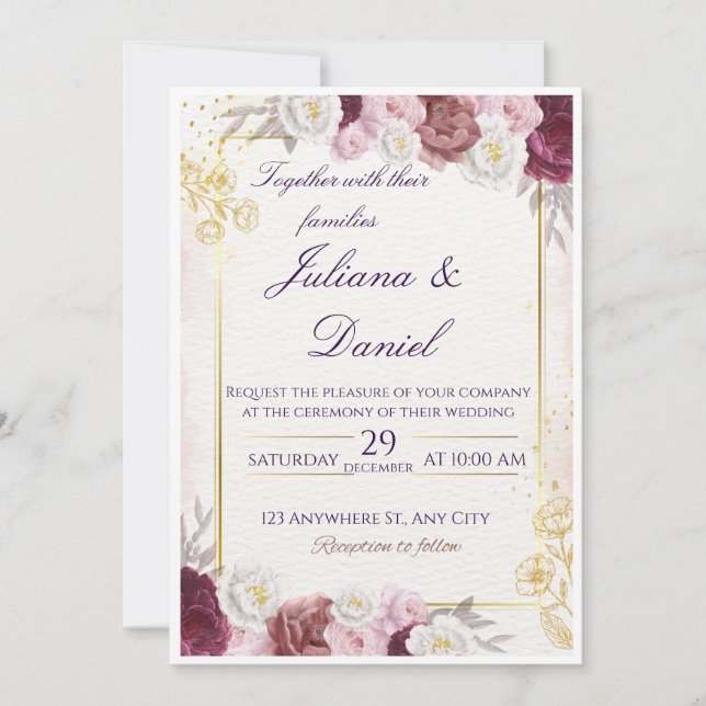 Convite Floral Wedding Invitation – Elegant & Customizable (Frente)