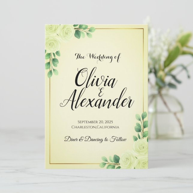 Convite Floral Wedding Invitation Template | Editable Text (Em pé/Frente)