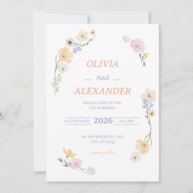 Convite Floral Wedding Invitations Colorful flowers (Frente)