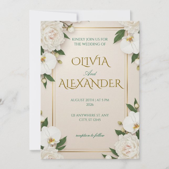 Convite Floral Wedding Invitations Luxurious White (Frente)