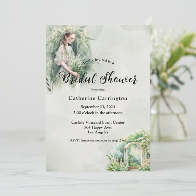 Convite Floral Wedding Lillies do Vale do Chá de panela (Em pé/Frente)