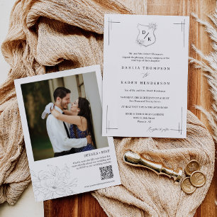 Convite Floral Wedding Vintage Código QR Foto